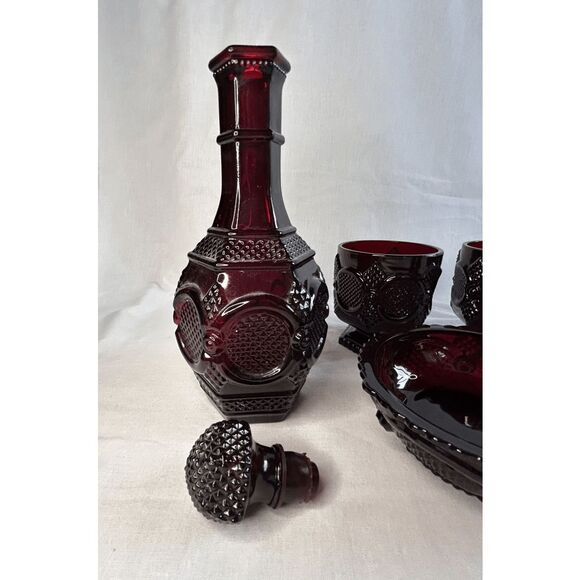 Avon 1876 Cape Cod Ruby Red Eight Piece Mixed Lot, Decanters, Candle Holders - Picture 8 of 11